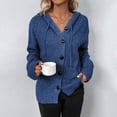 thumbnail image 5 of WENWU Women's Solid Color Hooded Sweater Autumn Winter Drawstring Knit Cardigan Outerwear Button Cardigan with Pockets Long Lightweight Cardigans for Women, 5 of 8