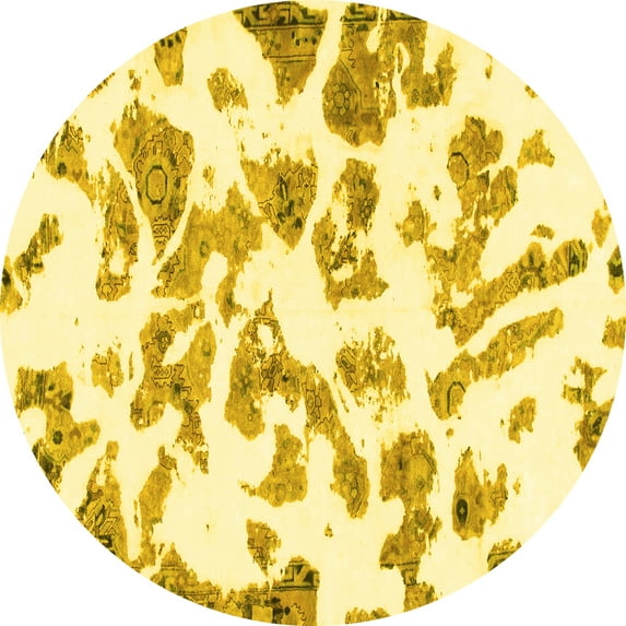 Ahgly Company Indoor Round Abstract Yellow Modern Area Rugs, 3' Round