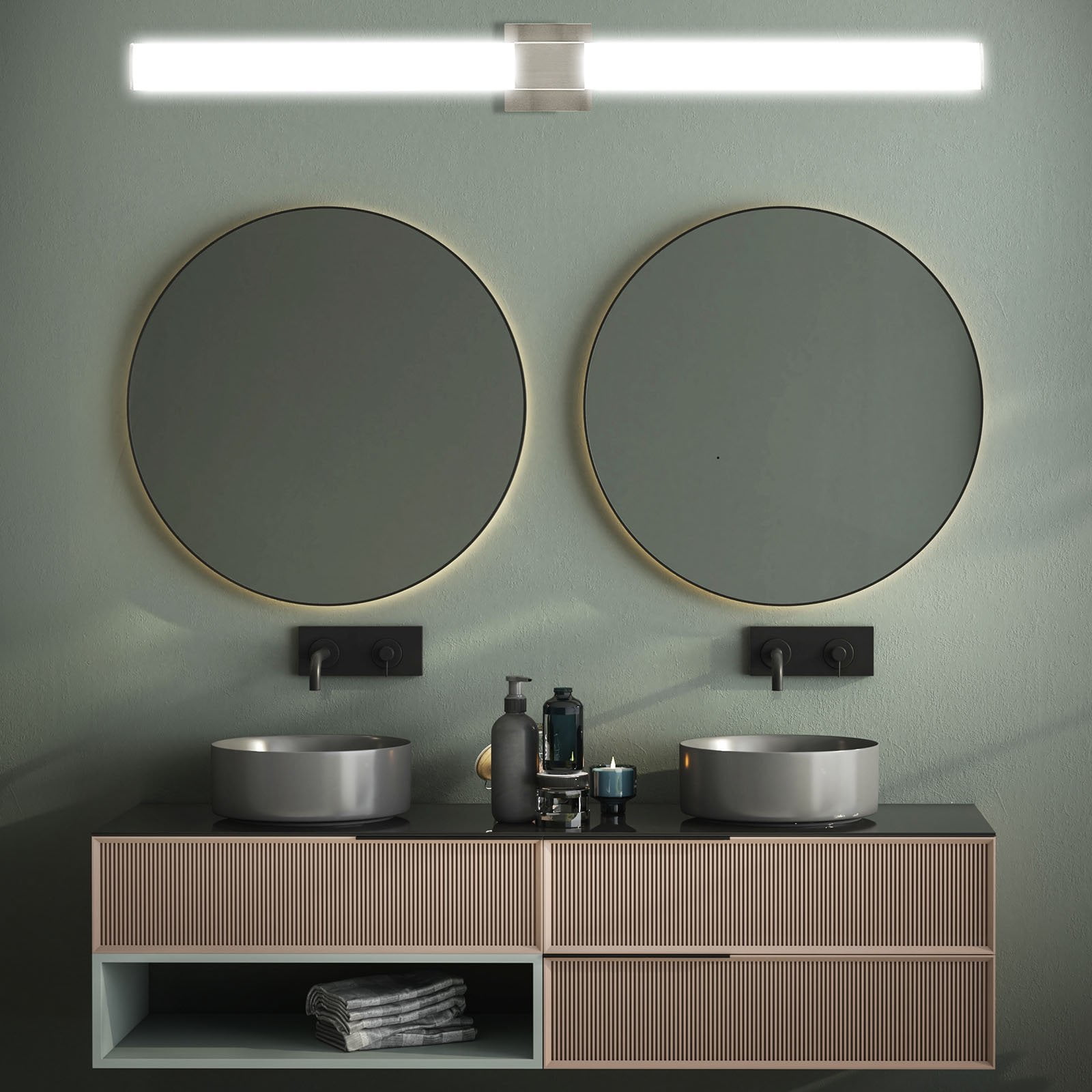 Luxrite LED Bathroom Vanity Light Fixtures Square 48 Inch Brushed Nickel 5 CCT 2700K-5000K 38W 2800 Lumens Dimmable