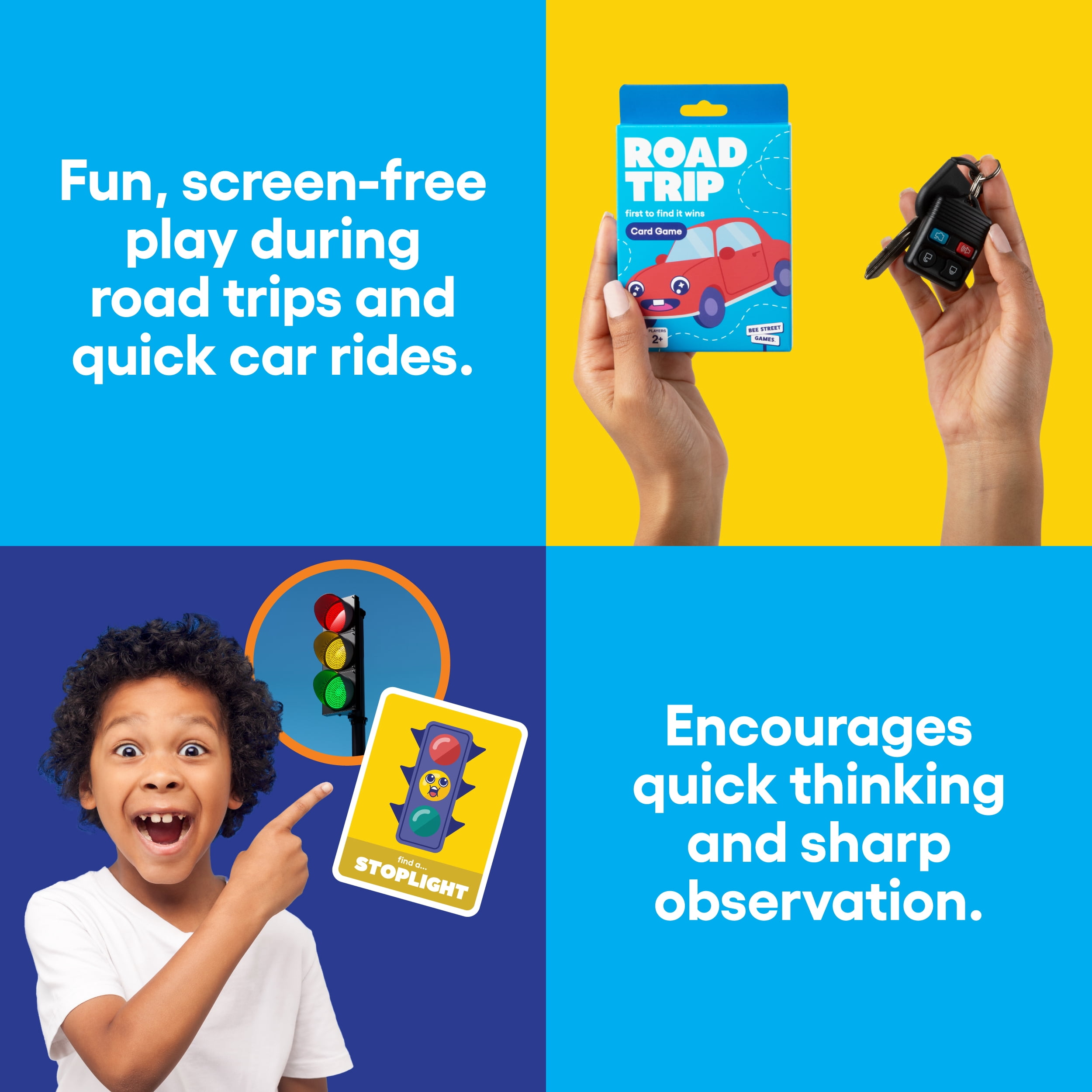 Road Trip from Bee Street Games,  Road Trip Games for Kids and Family Fun on The Go,  Includes 36 Jumbo Playing Cards.