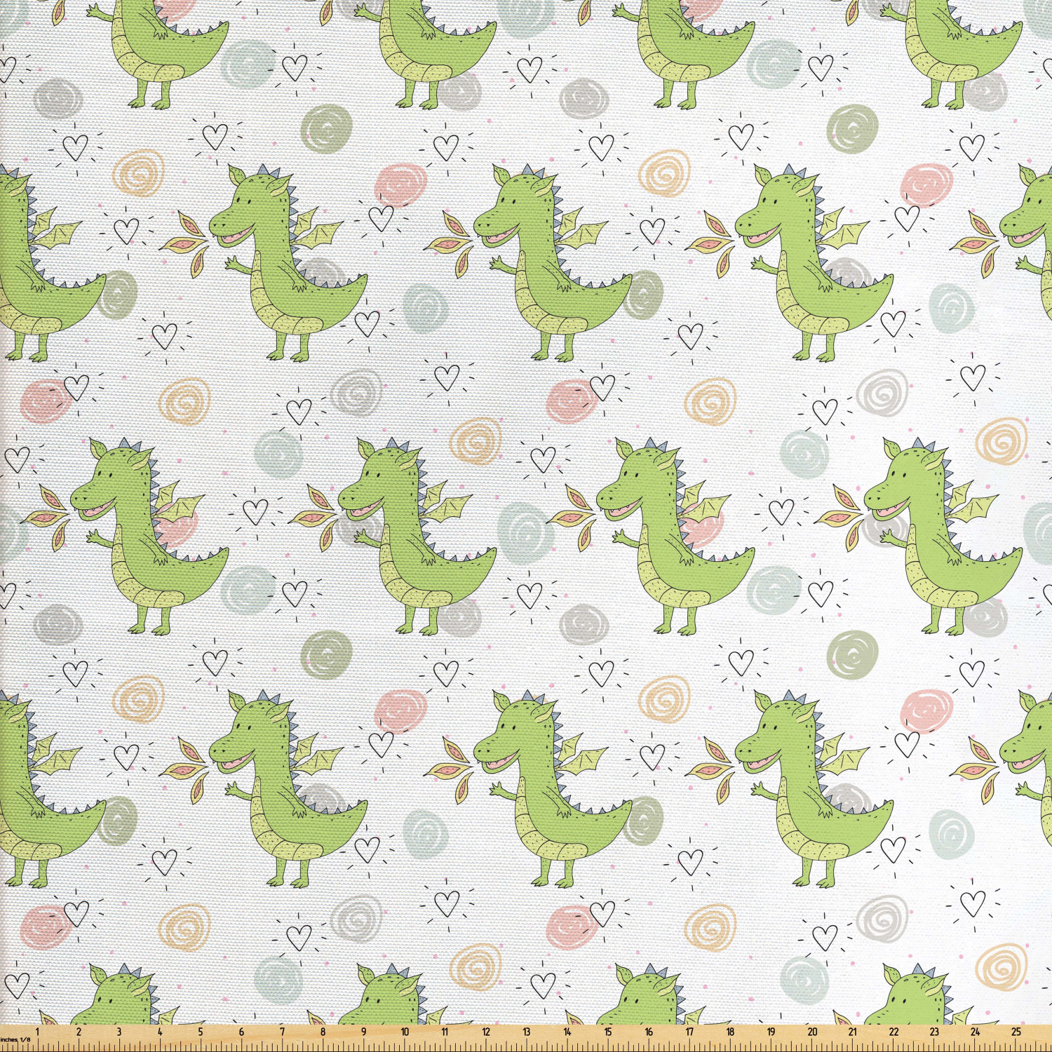 Dragon Fabric by The Yard, Childish Funny Dragons Waving Hello Doodle