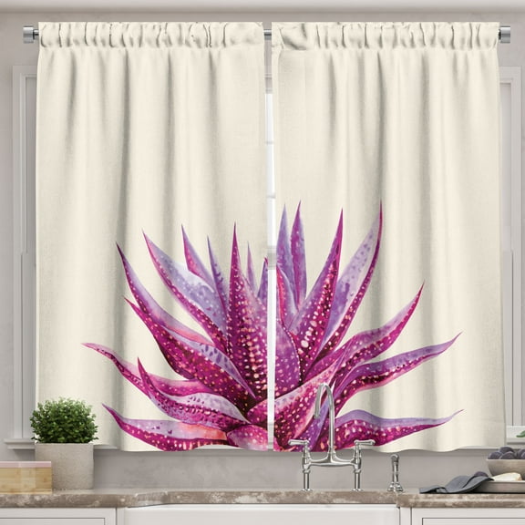 Ambesonne Botanical Kitchen Curtains, Exotic Haworthia Motif, 55"x36", Lavender and Pink