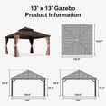 thumbnail image 3 of PURPLE LEAF 13 X 13 Outdoor Hardtop Gazebo Wide Aluminum Frame Metal Double Roof Heavy Duty Netting and Curtains Permanent Hard Top Pavilion Patio Khaki, 3 of 9