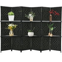FDW 6 Panel Room Divider Wooden Portable Partition Screen Wood with Removable Storage Shelves Color, Black