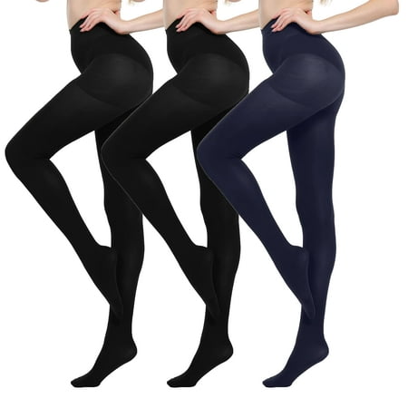 MANZI 3 Pairs Run Resistant control Top Panty Hose Opaque Tights(2Black ...