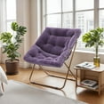 thumbnail image 2 of CRXX Saucer Chair for Adult, Square Comfy Cozy Chair Folding Chair Faux Fur Metal Frame Foldable Reading Chair Accent Chair for Bed Room Living Room, Purple, 2 of 15