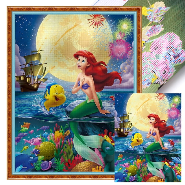 Hilo Algodón Bordado Punto Cruz Princesa Sirena Impreso 11CT 45x60cm