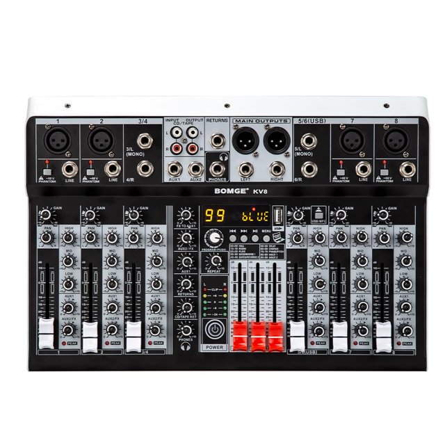 Controlador mezclador de audio para DJ BOMGE de 8 canales con Bluetooth +48V