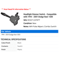 thumbnail image 2 of Headlight Dimmer Switch - Compatible with 1994 - 2001 Dodge Ram 1500 1995 1996 1997 1998 1999 2000, 2 of 2
