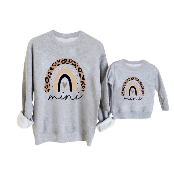 Penkiiy Mommy and me Matching Outfits Mama Mini Rainbow Print Pullover Long Sleeve Shirt Tops Fall Clothes Yellow 4-5 Years