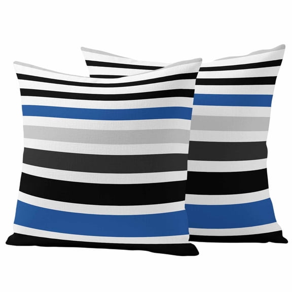 Navy Blue Black Stripe Outdoor Waterproof Pillow Covers, Modern Abstract Coarse Striped Decorative Square Throw Pillowcase Sofa Cushion Sham for Patio/Couch/Chair, 18"x18" 2 Pack