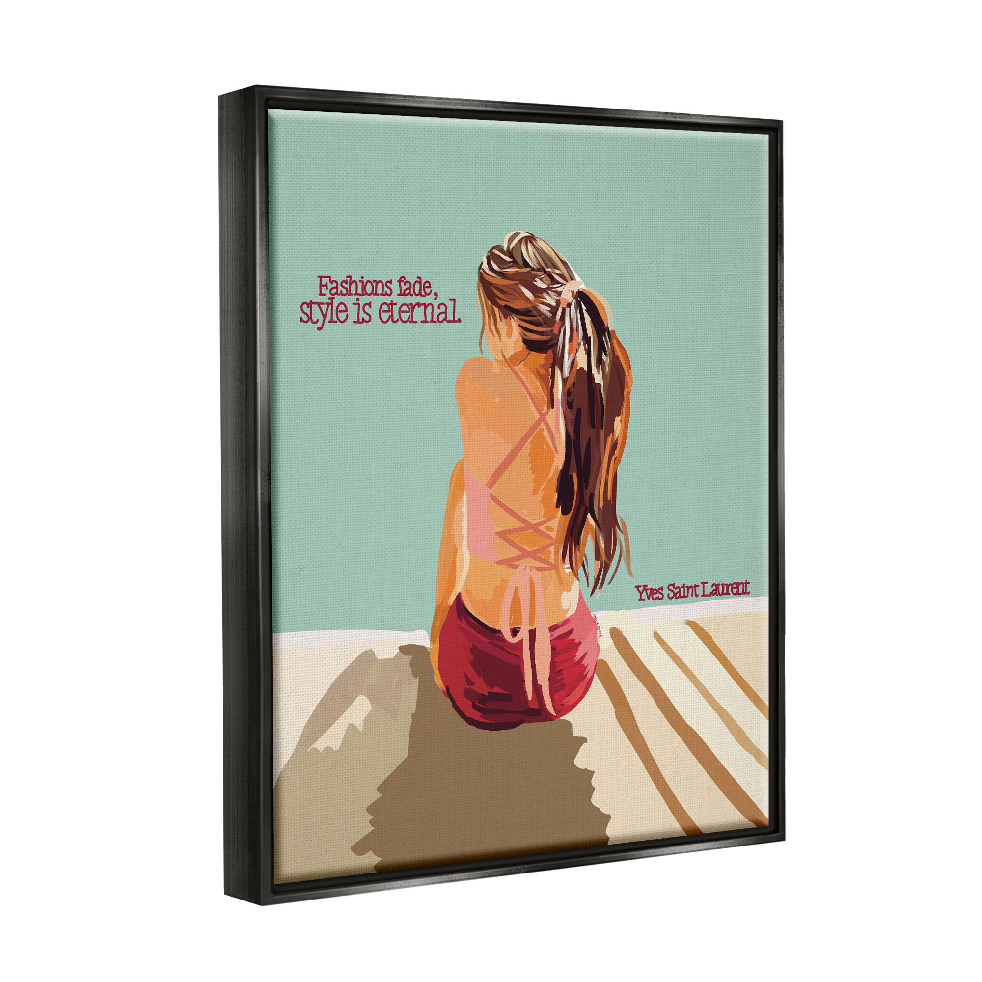 Stupell Industries Style is Eternal Motivating Fashion Quote Beach Woman Graphic Art Jet Black Floating Framed Canvas Print Wall Art, Design by Amelia Noyes