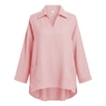 thumbnail image 3 of Sillenn Women's Collared V Neck Polo Shirts Long Sleeve Loose Fit Polo Tshirts with Pockets Plus Size Lightweight Golf Tops Business Casual Travel Blouses Trendy Loose Casual Tunic Top Pink Xl, 3 of 5