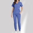 thumbnail image 2 of EGNMCR Scrub for Women Short Sleeve V Neck Solid Color Scrub Sets Nurse Suit 2 Piece Sets Workwear With Pocket Long Pants Spring Summer Sale, 2 of 6