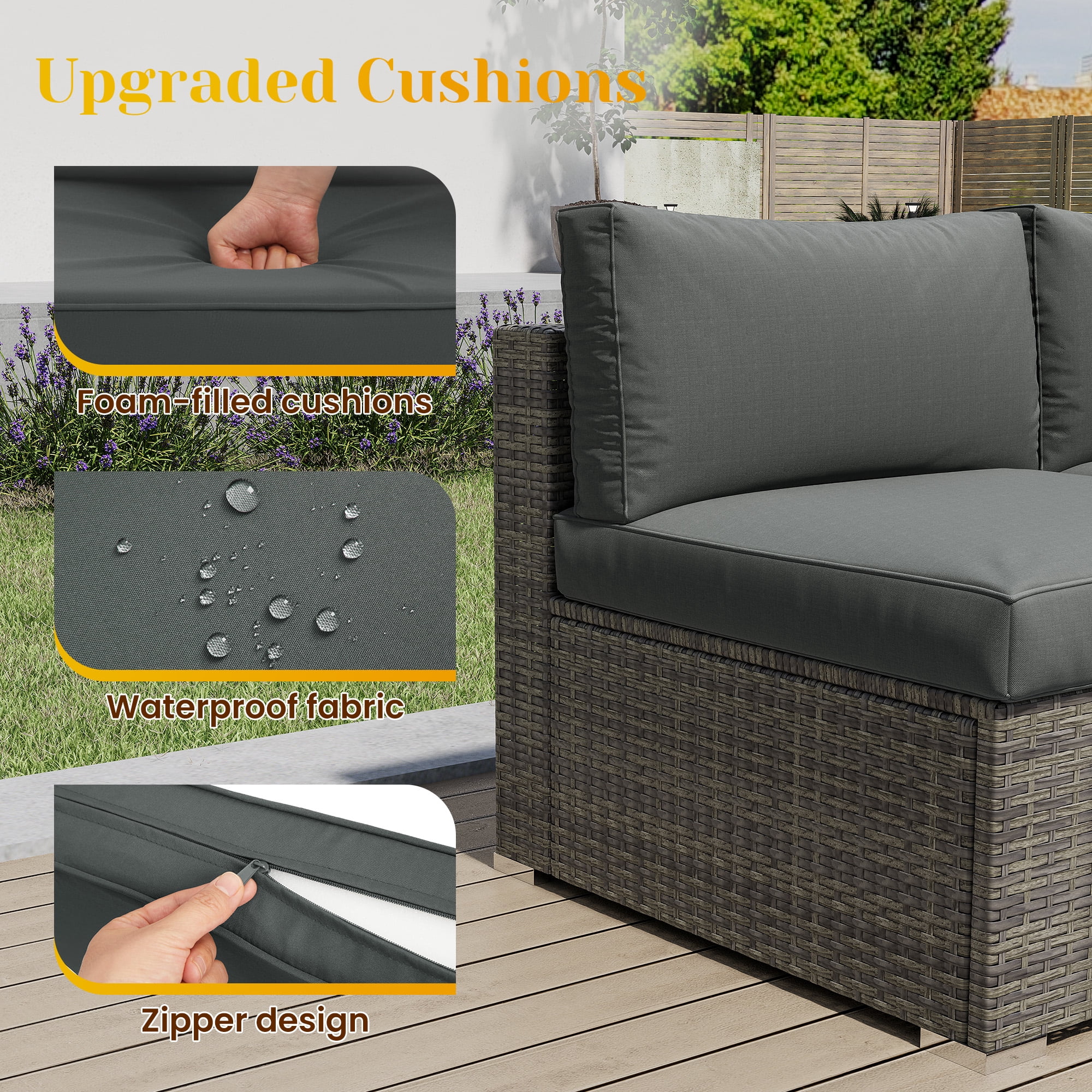 CozyHom 5 PCS Outdoor Patio Wicker Sectional Dining Conversation Set, All Weather Indoor Wicker Sofa Furniture Sets L Shaped Outdoor Couch With Ottoman, Gray
