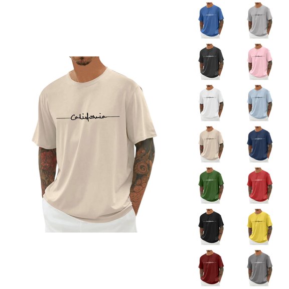 California Graphic Tees for Men Summer Short Sleeve Crewneck Casual Loose T-Shirts