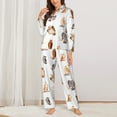 thumbnail image 2 of Pajama Sets for Women 2 Pcs, Cute Crooked Head Owl Button Down Long Sleeve Sleepwear Lounge PJ Sets, 2 of 6