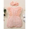 thumbnail image 2 of Bagilaanoe Newborn Baby Girl Short Jumpsuit Sleeveless Bodysuit + Headband 6M 9M 12M 24M Infant SummerLace One Piece Romper, 2 of 8