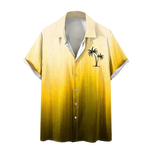 Mens Manga Corta Botón Abajo Camisas Botones Casuales Imprimir Blusa Turndown, Camisa de Poliéster para la Fiesta, los Negocios Y el Uso Casual Diario