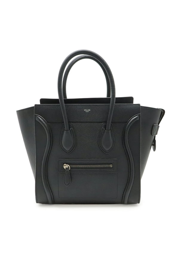 Pre-Owned CELINE Luggage Micro Shopper Tote Bag, Black Leather, 167793