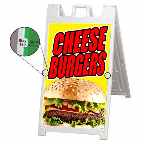 Cheese Burgers (24" X 36") Deluxe A-Frame Signicade, Includes 2 Removable Panels & Stand