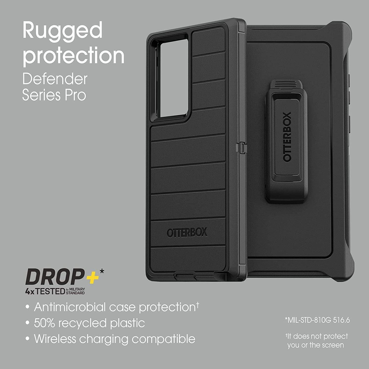 OtterBox Defender Kickstand Holster Cell Phone Case for Samsung Galaxy S22 Ultra, Black