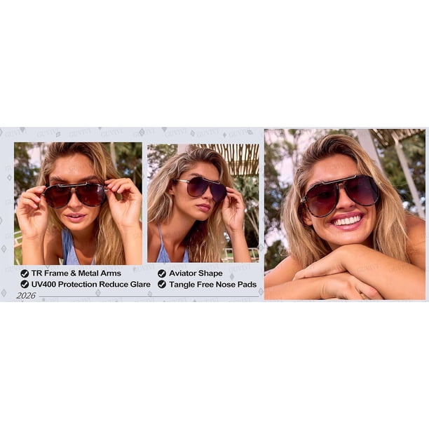 Oversized Aviator Sunglasses Retro Gold Metal Square 70s Tangle Free UV400 Oversized Aviator Sunglasses for Women Men 70s Retro Gold  main image 4
