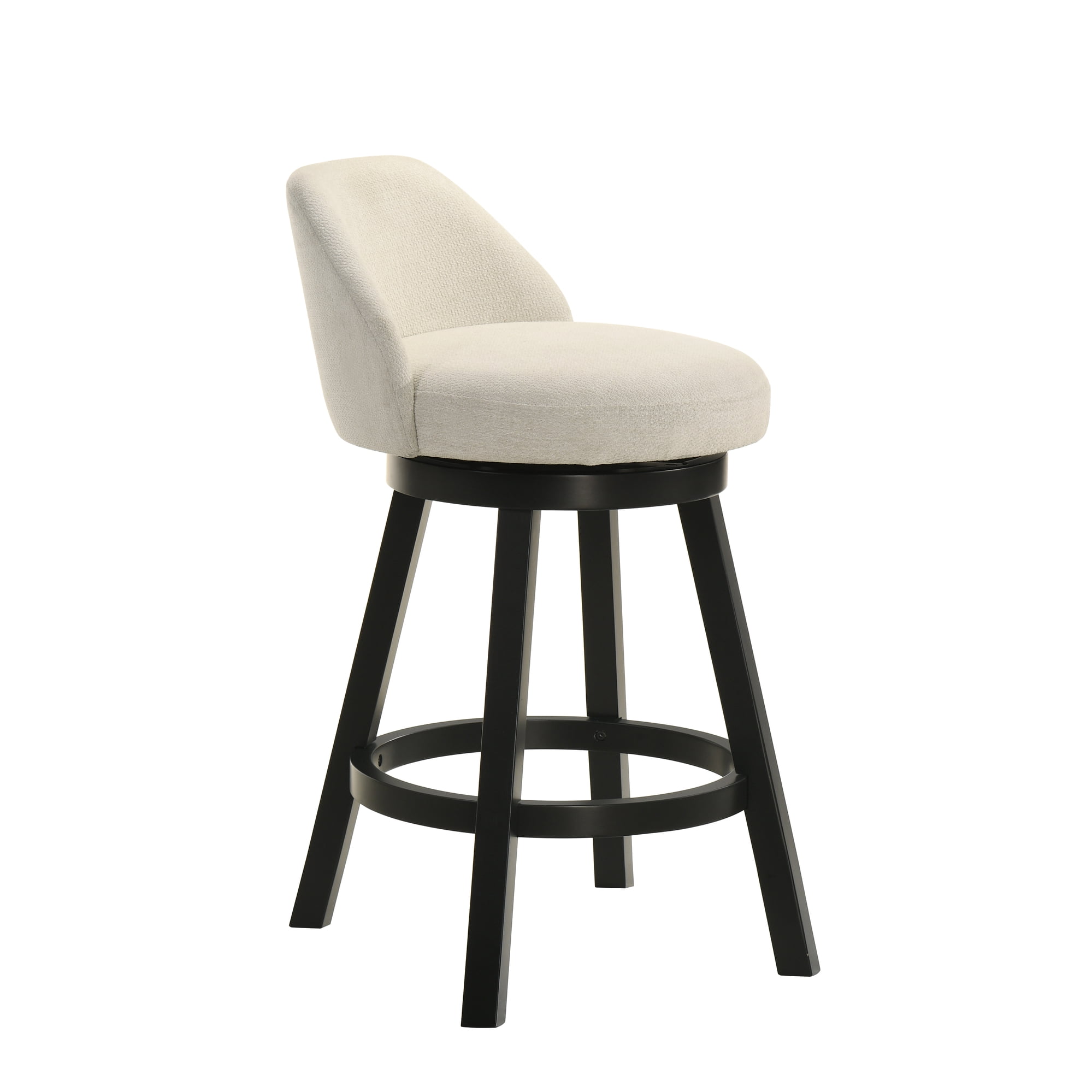 Erika Modern Transitional Swivel Wood Counter Height Kitchen Bar Stool in Black Finish with Cream Fabric Upholstered Seat - Set of 2