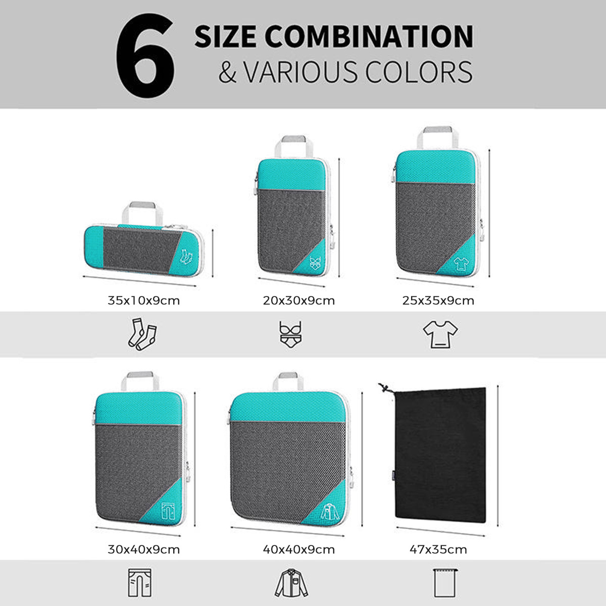 AUXDIQ 6 PCS Compression Packing Cubes Travel Luggage Organizer Bags Set Packing Organizers Compression Suitcase Bag Travel Essential Bag