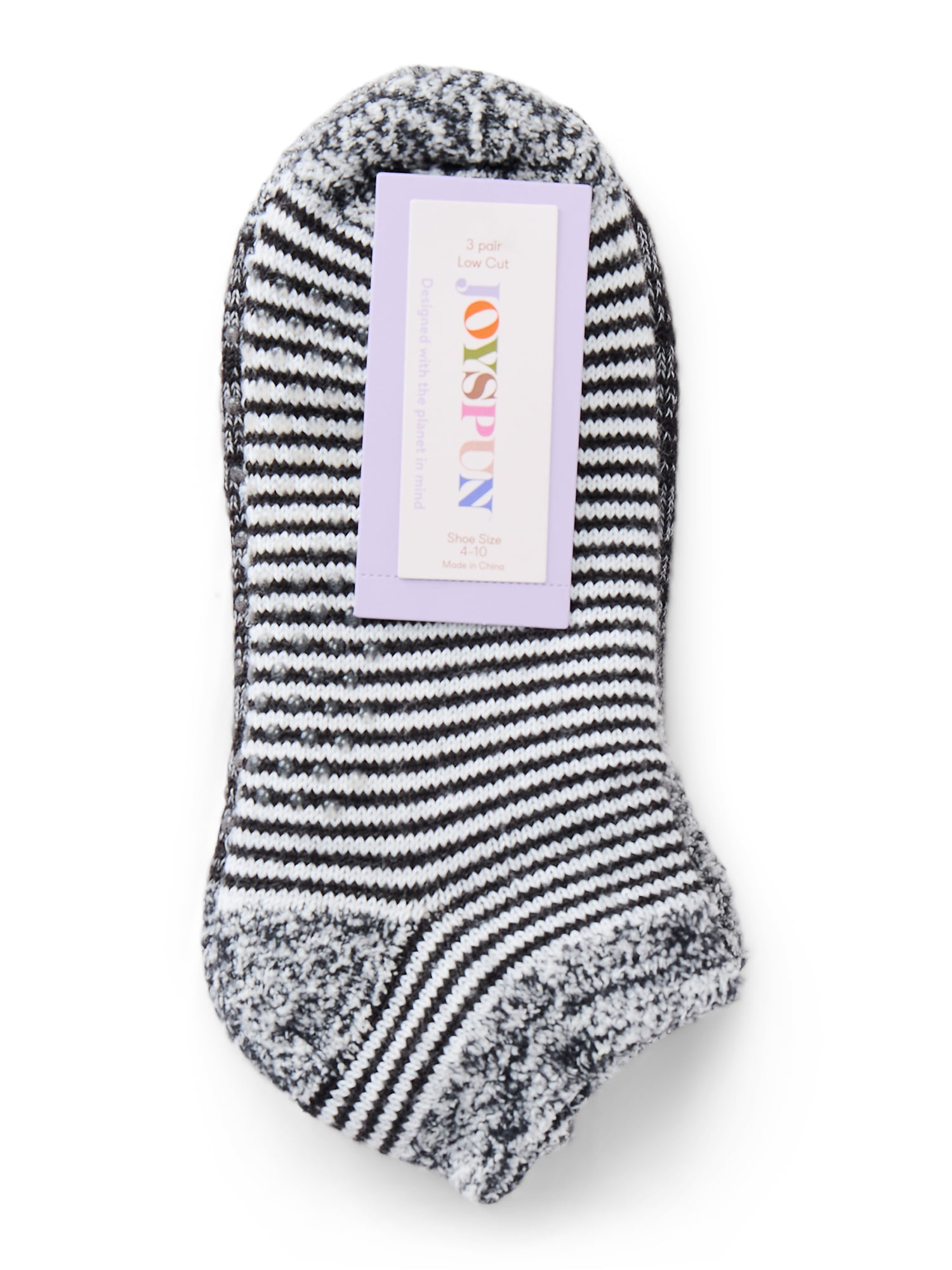 Joyspun Women's Double Layer Low Cut Lounge Socks, 3 Pack, Shoe Sizes 4-10