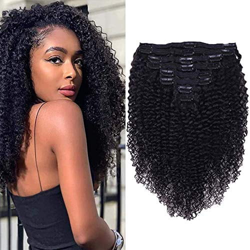 Curly Clip In Extension Human Hair 3C 4A Kinky Curly Clip Ins Full Head for  Black Women Brazilian Remy Human Hair Natural Color 8Pcs with18clips  120g/Set (14 inch, curly wave) 