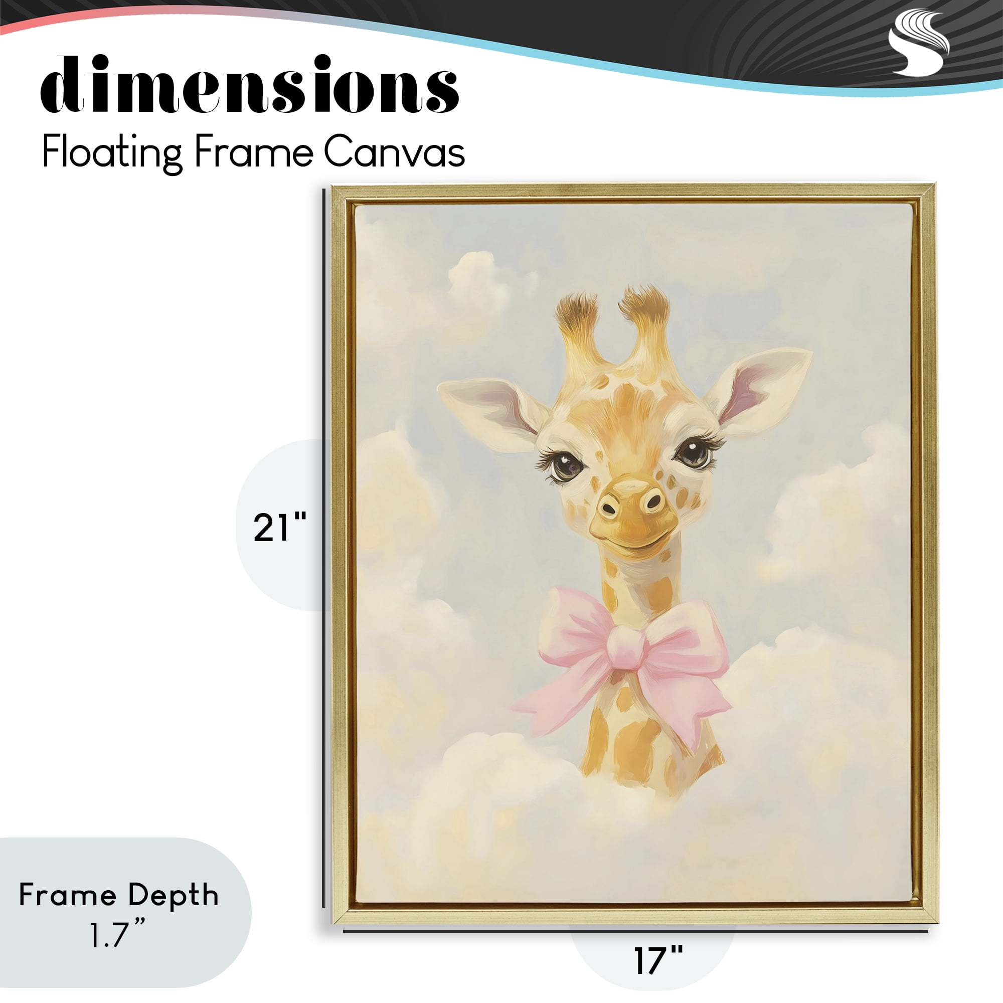 Stupell Industries Charming Giraffe In The Clouds Gold Framed Floater Canvas Wall Art, design by The Prints Vibe