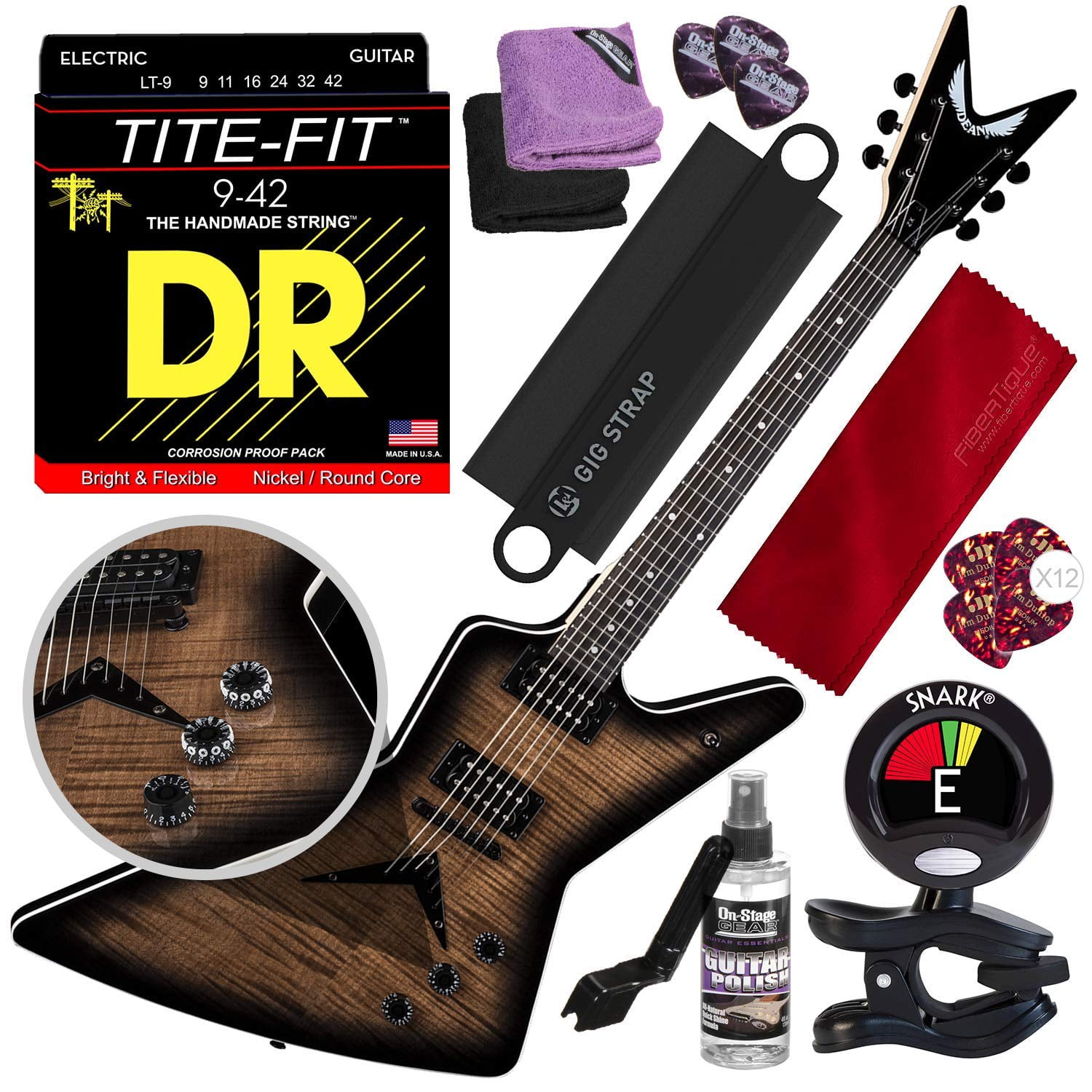 Dean ZX Flame Top Solid-Body Electric Guitar, Charcoal Burst