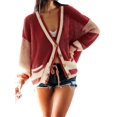 thumbnail image 2 of Womens V Neck Cardigan Sweaters Color Block Button Oversized Long Sleeve Open Front Knit Sweater Coats Brick Red S, 2 of 7