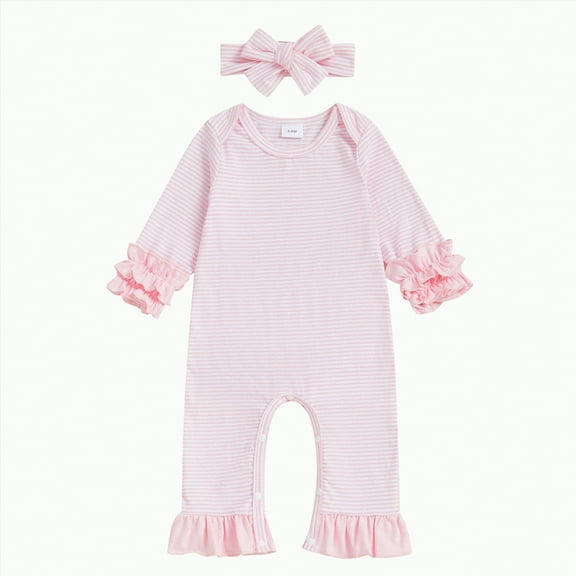 Gvdentm Newborn Outfit Girl Long Sleeve Letter Romper Ribbed Knit Jumpsuit Baby Girl Preemie Coming Home Outfit(Pink,0-3 Months)