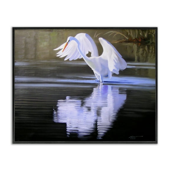 Stupell Industries Egret with Water Ripples Animals & Insects Painting Black Framed Art Print Wall Art, 14 x 11