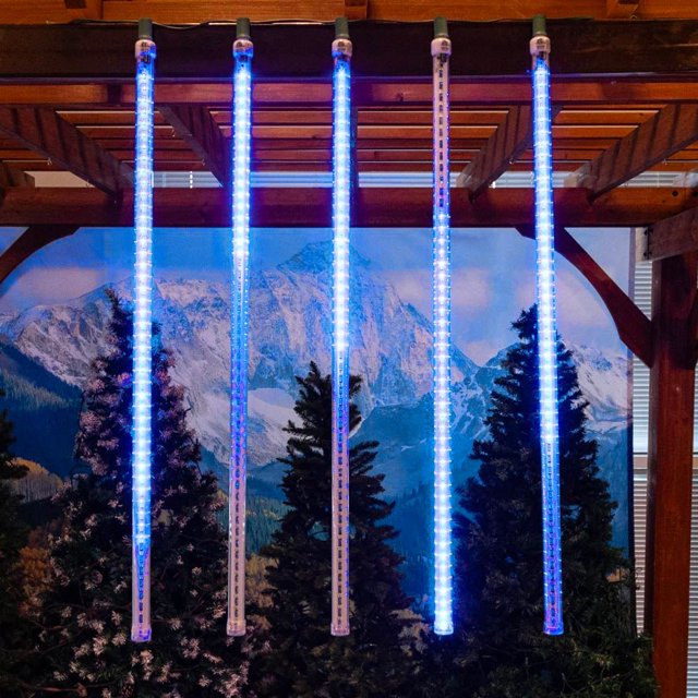 Novelty Lights Meteor Shower Lights, 36 Inch Blue LED Cascading Starfall Icicle Tubes, Pack of 5, UL Listed, Durable Polycarbonate Lens, E17/C9 Standard Base, 120V, Indoor/Outdoor