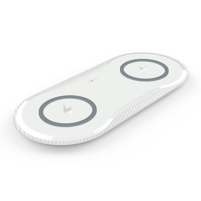 Dual Phone Wireless Charger X263 - 10W Fast Charging Pad with Dual Coils, Intelligent Metal Detection, Compact Design for Home & Office, Qi-Enabled Devices Compatible, ABS Material, White (Includes