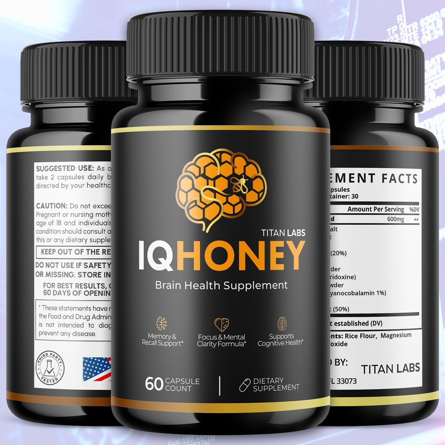 IQ Honey Advanced Brain Support Formula Supplement IQHoney 180 Capsules