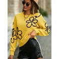thumbnail image 6 of Women'S Off Shoulder Cable Knit Sweaters in Fall Pullover Cute Flower Crew Neck Long Sleeve Trendy Sweater Yellow M, 6 of 8