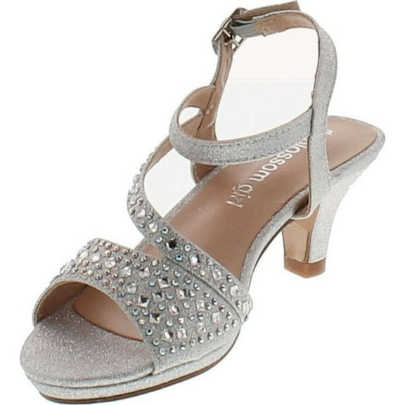 De Blossom Girls K-Stella-2 Stunning Strappy Dress Heel Metallic Party Shoes, K-stella-2 Silver, 11M US