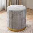 thumbnail image 1 of Tabouret, Ottoman Rond en Velours Blanc pour Salon, Chaise Ottomane Dorée, Chaise d'Appoint Ottoman Moderne (Gris), 1 of 7