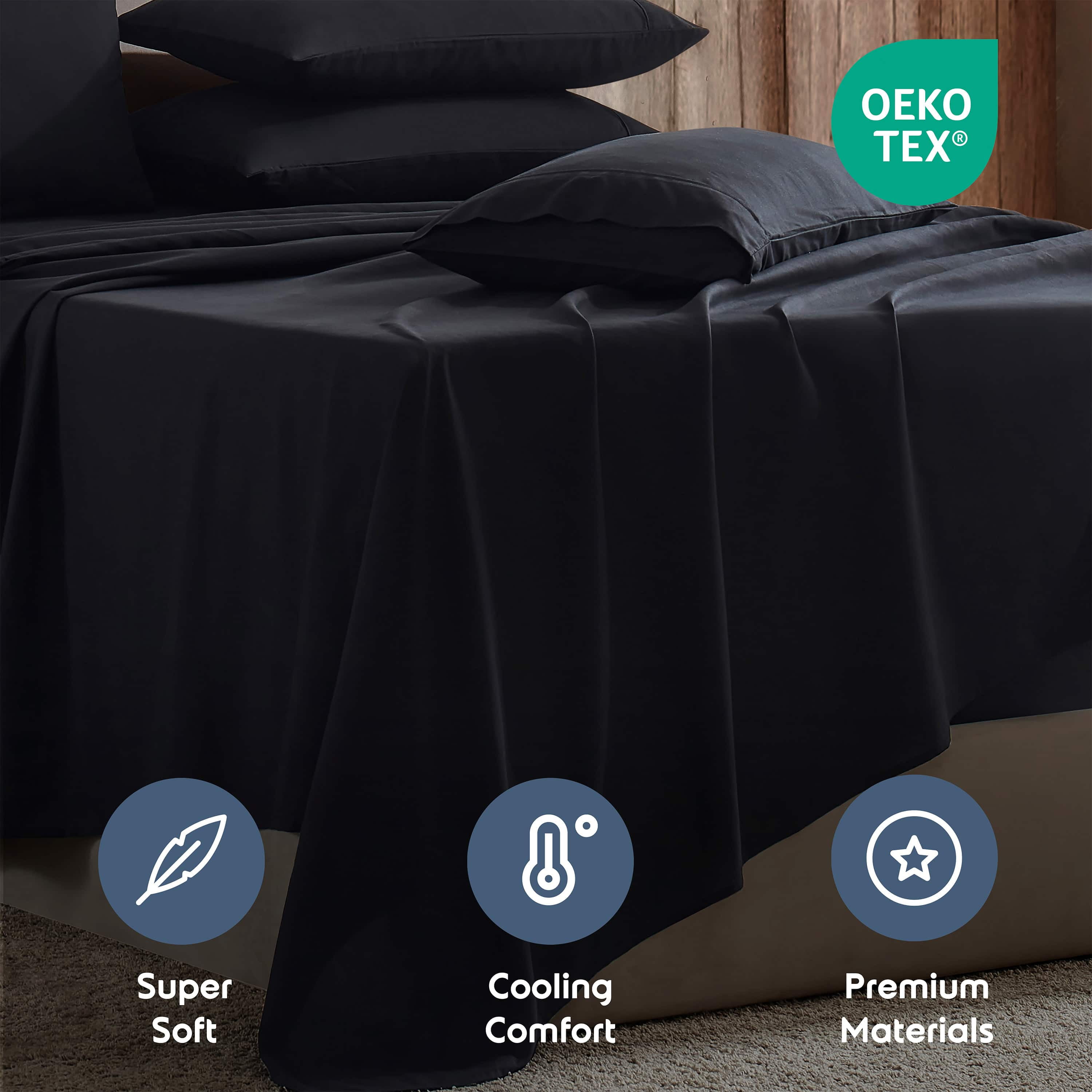 LammaLoe Extra Deep Pocket Split King Sheets set, Fits 18"-24" Mattress, 7 Piece Soft Microfiber Bed Sheet Sets, Black
