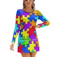 thumbnail image 1 of Puzzle Colorful Pattern Sweet Elegant Dress Women Korean Kawaii Square Collar Dress Puzzle Colorful Color Pattern, 1 of 5