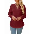 thumbnail image 2 of Women'S Casual Long Sleeve V-Neck Pullover Shirt Top Wine Red XXL, 2 of 10