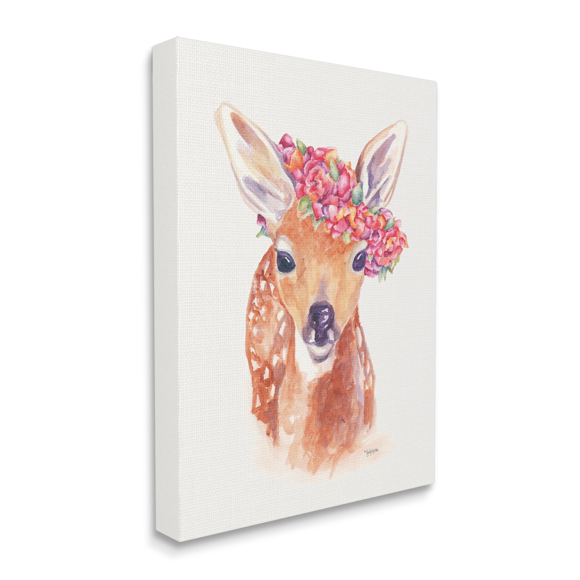 Stupell Industries Faun Carrying Pink Wildflower Crown Deer Portrait,24 x 30, Design by Jennifer Holden