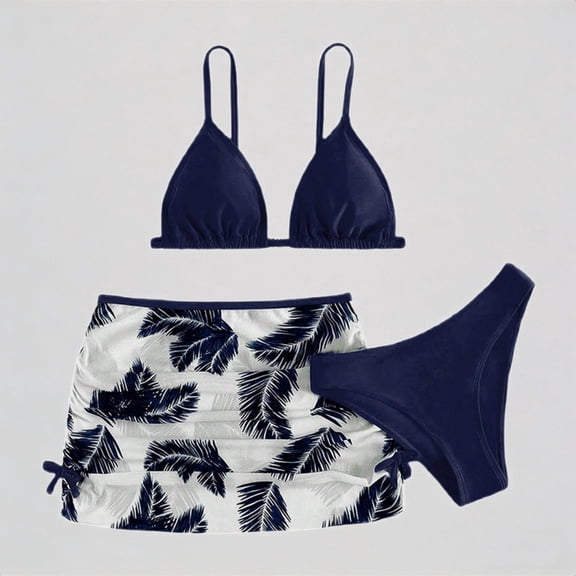 REDARER Big Girls' 3-Piece Swim Set – Triangle Bikini Top, Tree Print Skort & Bottom, Adjustable Straps, Stylish Beach Pool Outfit for Older Kids,12-13 Years