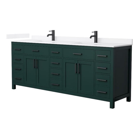 Beckett 84" Green Double Vanity & White Quartz Top (1-Hole) & Black Trim