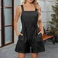 thumbnail image 2 of Shorts Sets Women One Piece Outfits on Clearance Womens Summer Short Rompers Dressy Casual Slim Drawstring Sleeveless Overall Shorts Wide Leg Jumpsuits with Pocket New Black XL, 2 of 8