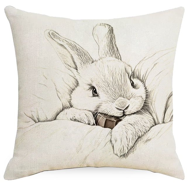 Easter Pillow Covers Linen Bunny Chocolate Sketch Decorative Throw Pillowcase 45X45Cm for Spring Home Decor